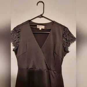 Nanette Lepore Black Dress Sz 4 Wrap Cocktail Party Lace Floral Trim Whimsigoth